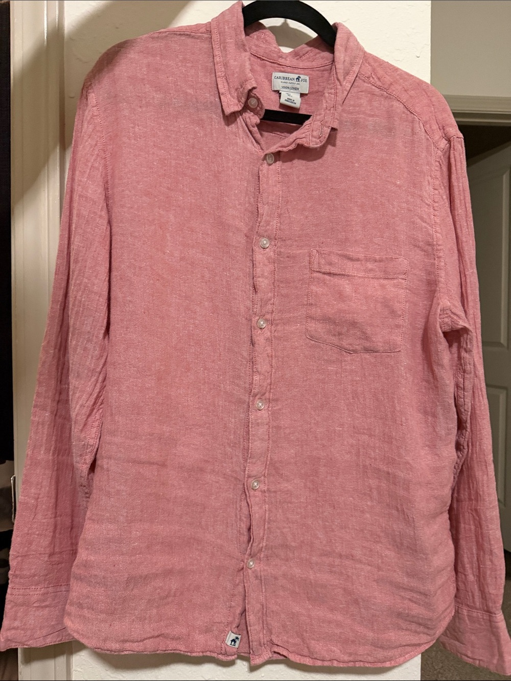 Caribbean Joe Men's Long-Sleeve Button-Down Shirt in Rose Pink